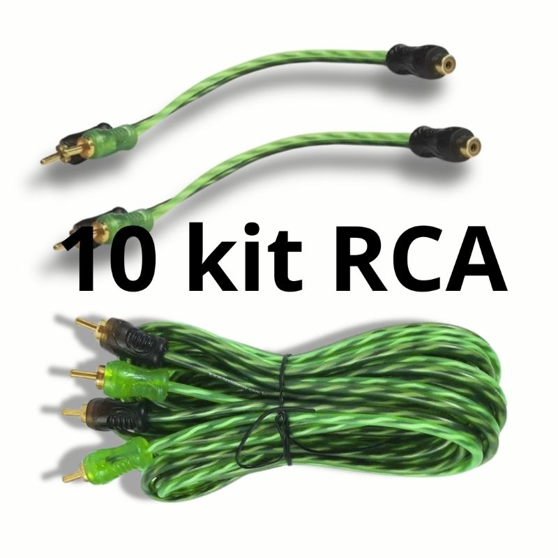 Kit 10 Cabo RCA 5m + 20Y 20cm Serie 200 PRO Injetado 4mm Technoise Som Automotivo Caixa Bob Flexível radio para carro
