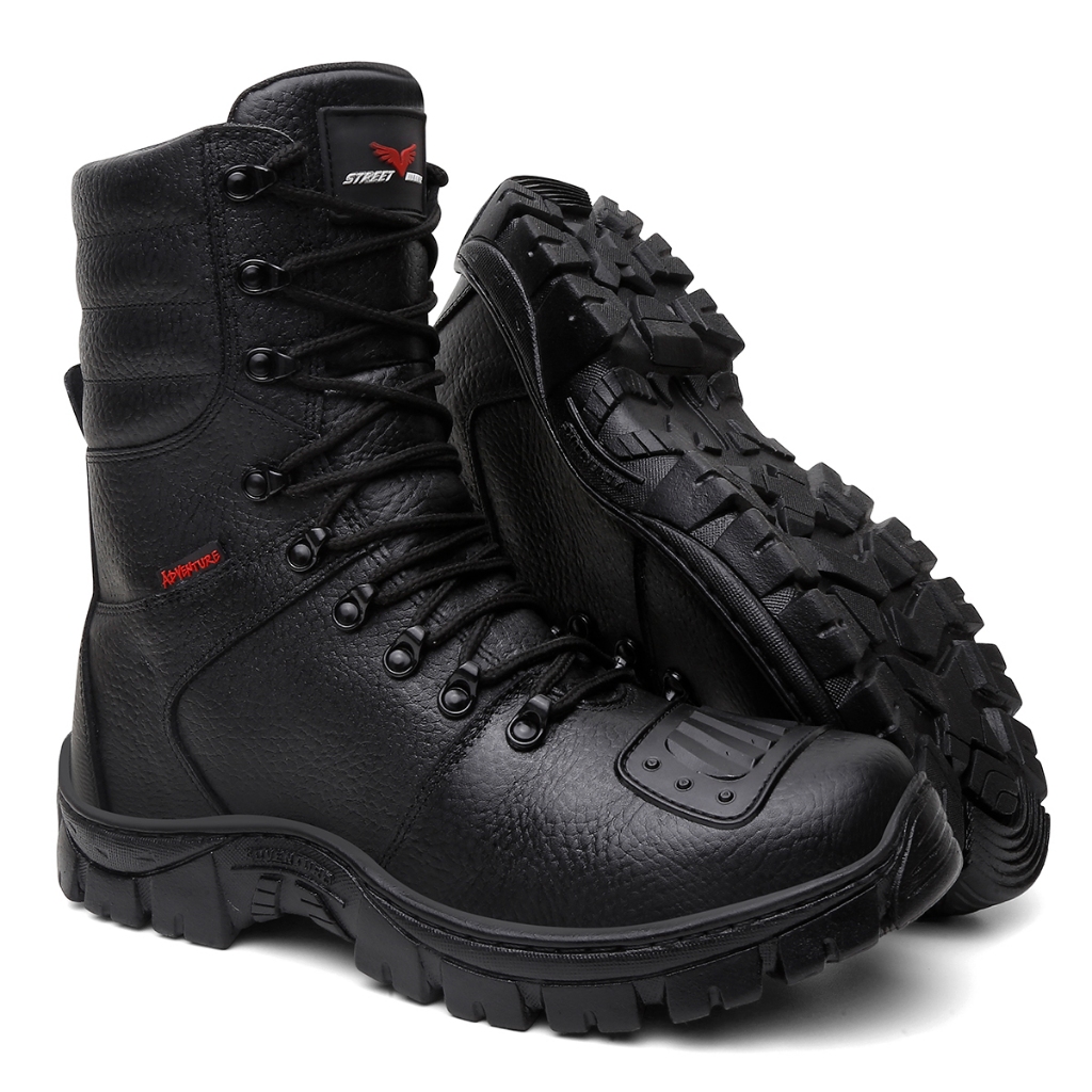 Coturno Militar Masculino Motoqueiro Cano Alto Zíper Lateral Couro Legitimo Perfeito P Motociclista