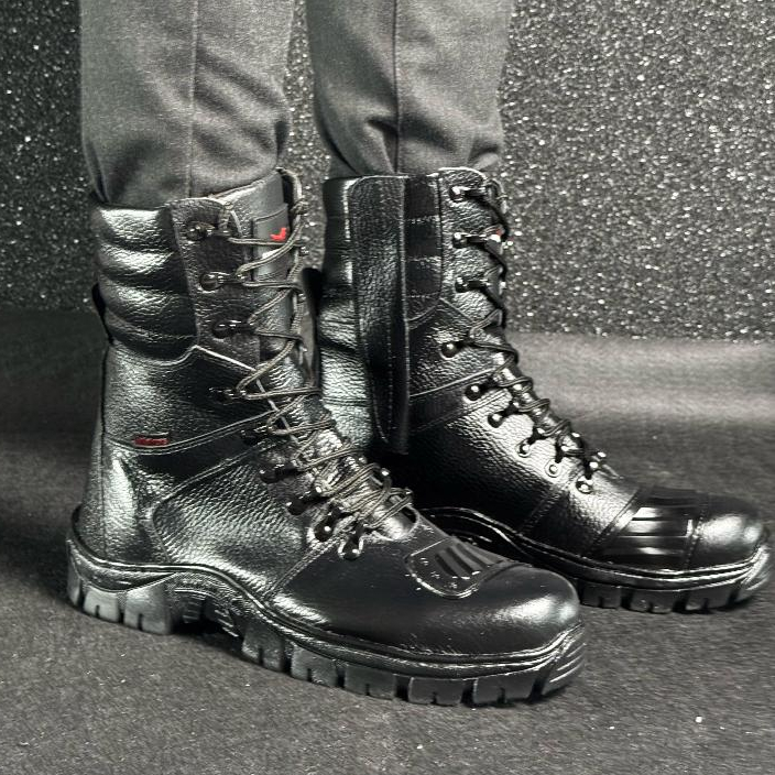 Coturno Militar Masculino Motoqueiro Cano Alto Zíper Lateral Couro Legitimo Perfeito Para Motociclista Promoção