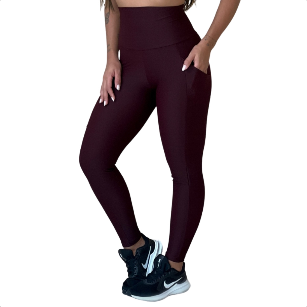Calça Legging Feminina Academia Leg Com Bolso Zero Transparencia Cintura Alta Fitness Malhar Yoga