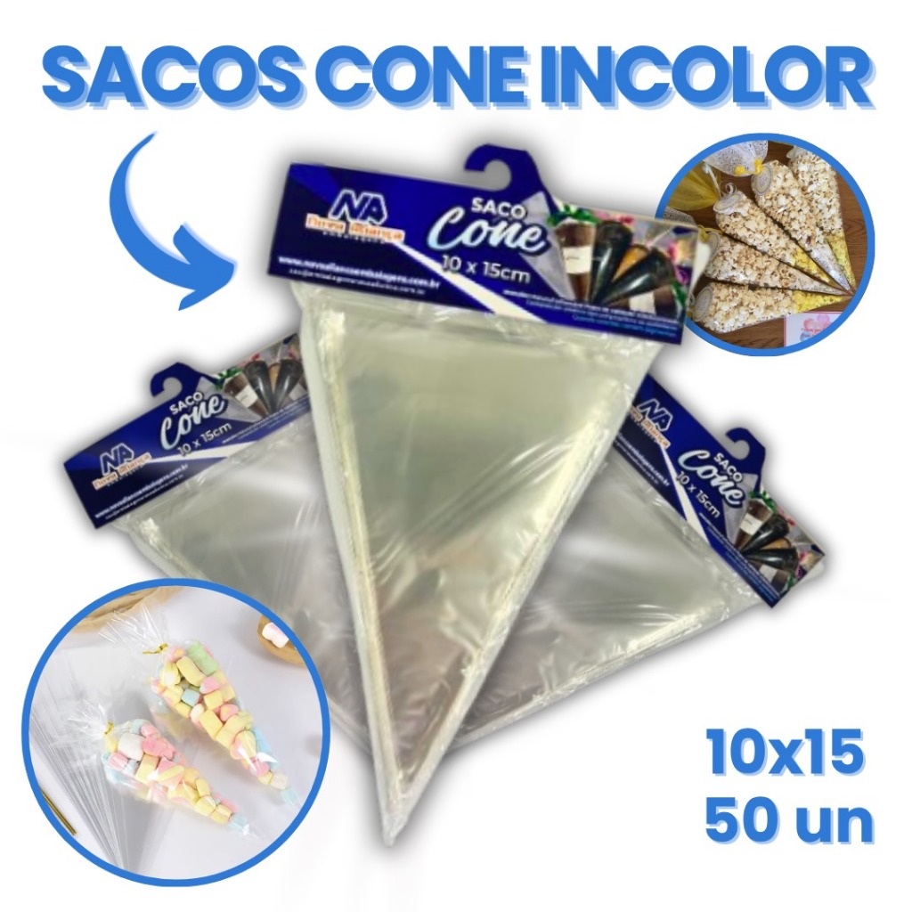 Sacos Cone Trufado 10x15 Plástico BOPP Transparente em Oferta na Shopee