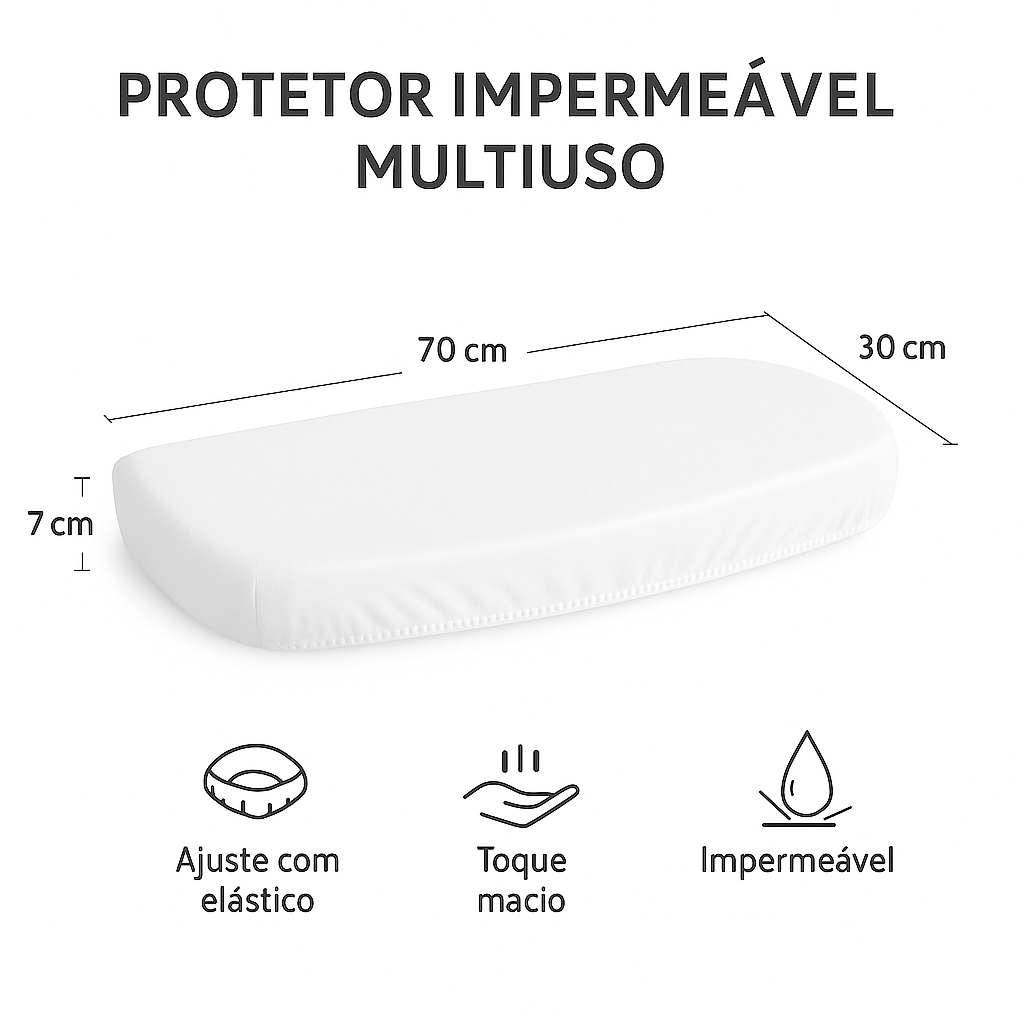 Capa Protetora Impermeável Bebê 70x30cm p/ Mini Colchão, Trocador, Moisés – Com Elástico