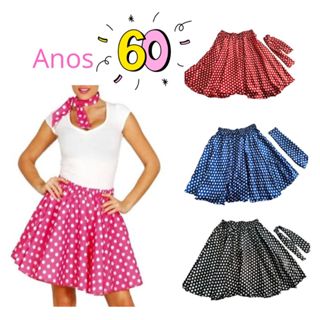 Kit Saia e Lenço de Bolinha Feminina Adulto Anos 60 Retro Godê Rodada Poá Moda Feminina em Oferta na Shopee