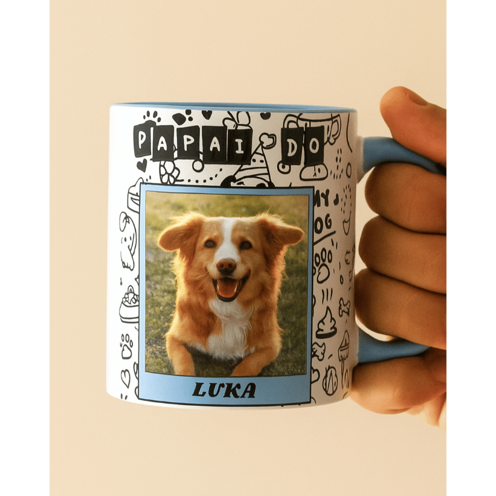 Caneca Personalizada Mãe dePet  Dog Pai de Dog com Foto e Nome Pet Colorida Cachorro
