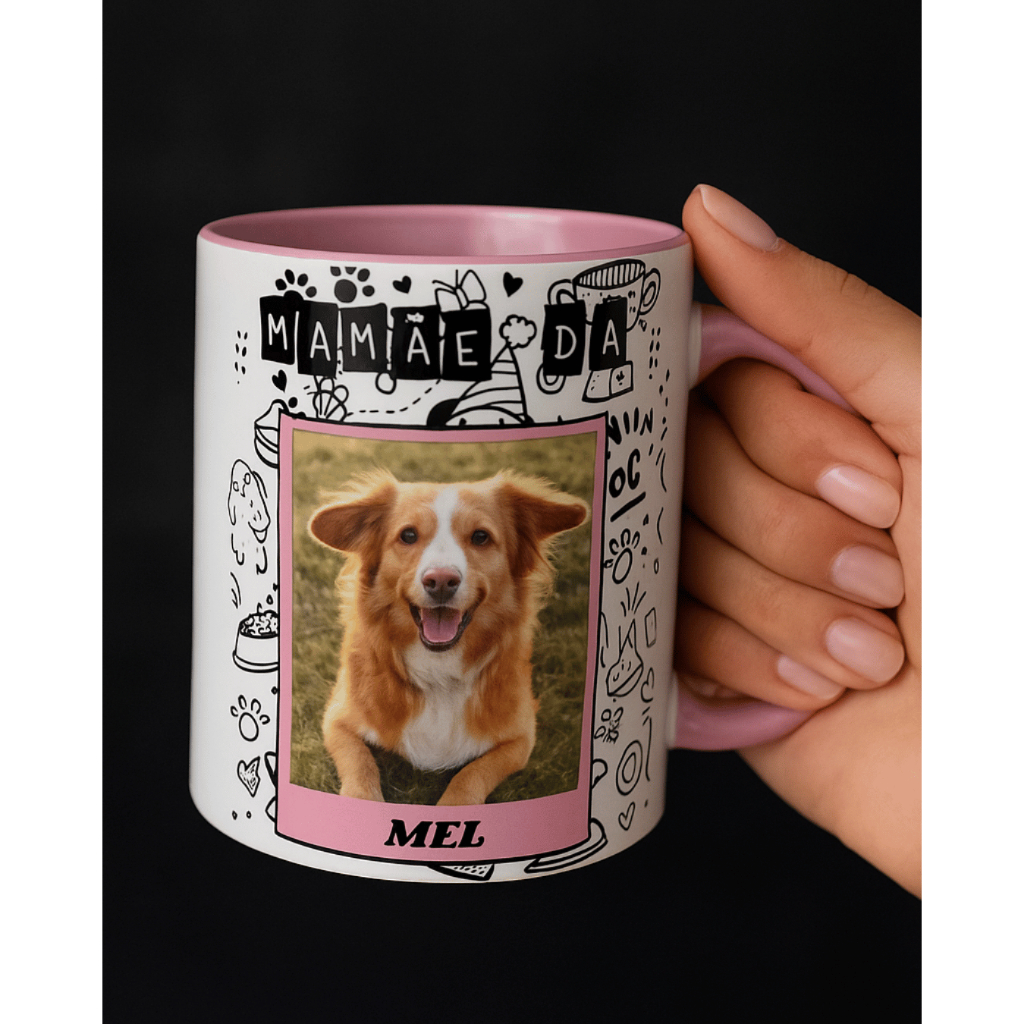 Caneca Personalizada Mãe de Dog Pai de Dog com Foto e Nome Pet Colorida