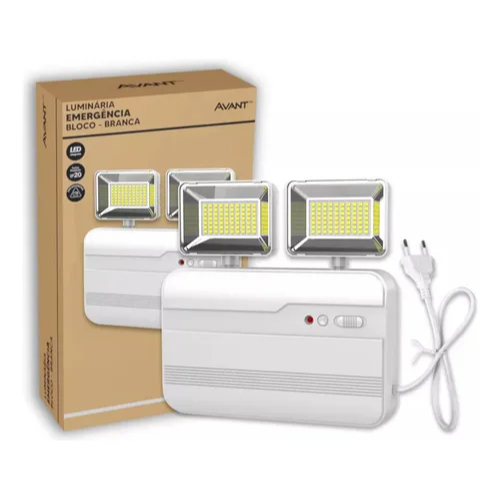 Luminária Luz Emergência Led 12w Bloco Evo 2 Faróis Recarregável 1200lm 6500k Luz Branca - AVANT
