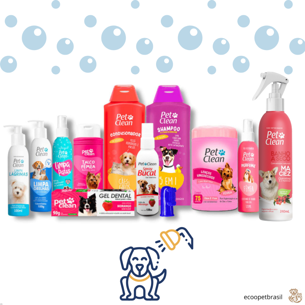 Kit Higiene Bucal e Banho Completo para Cachorro Cães e Gatos Fêmea - Novo Banho a Seco Pet Clean