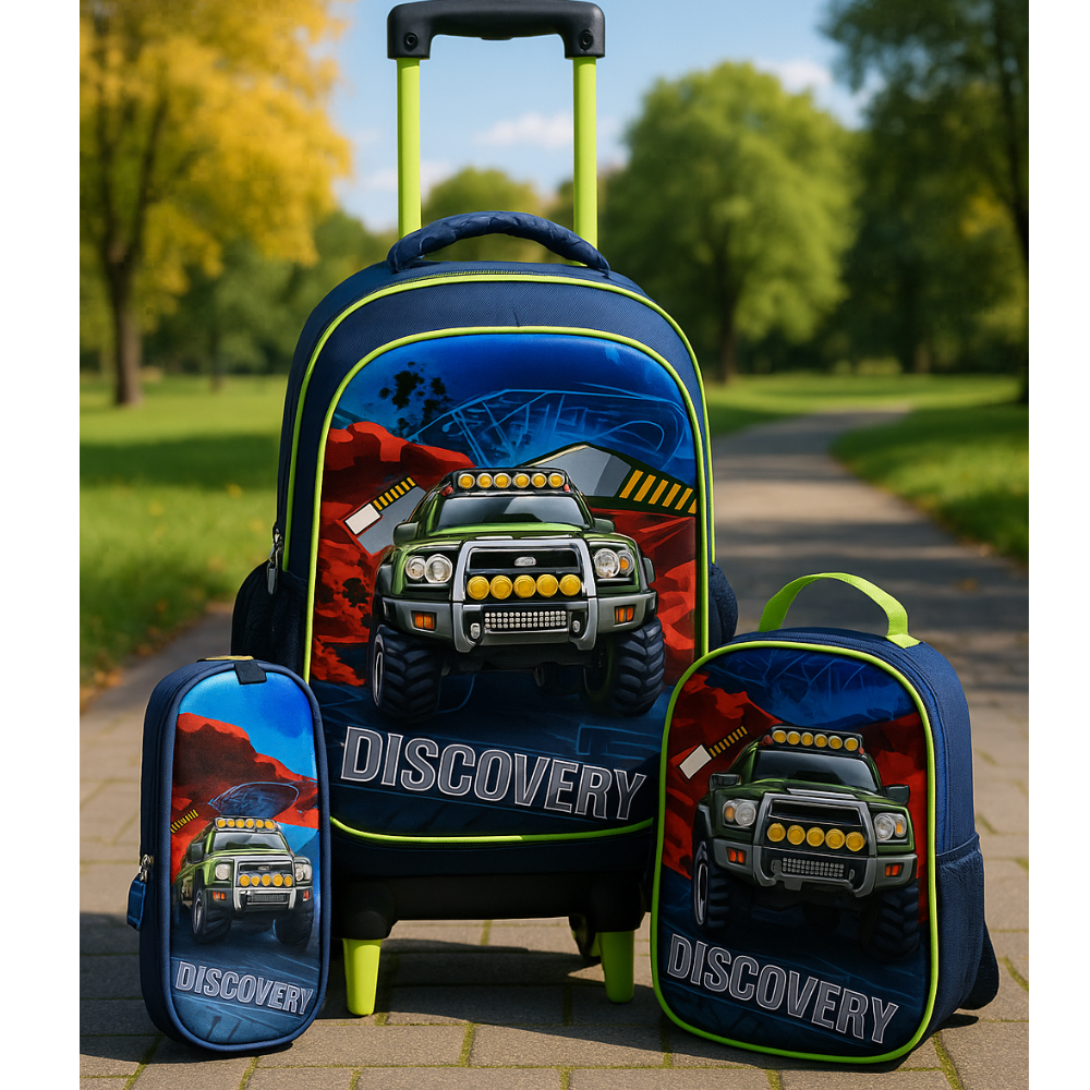Mochila de Rodinha Infantil Escolar 3D de Carrinhos qualidade em todo material