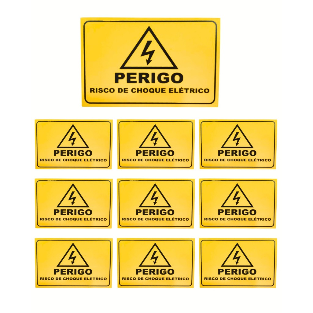 Kit 10 Placas De Aviso "Perigo Risco De Choque Elétrico"