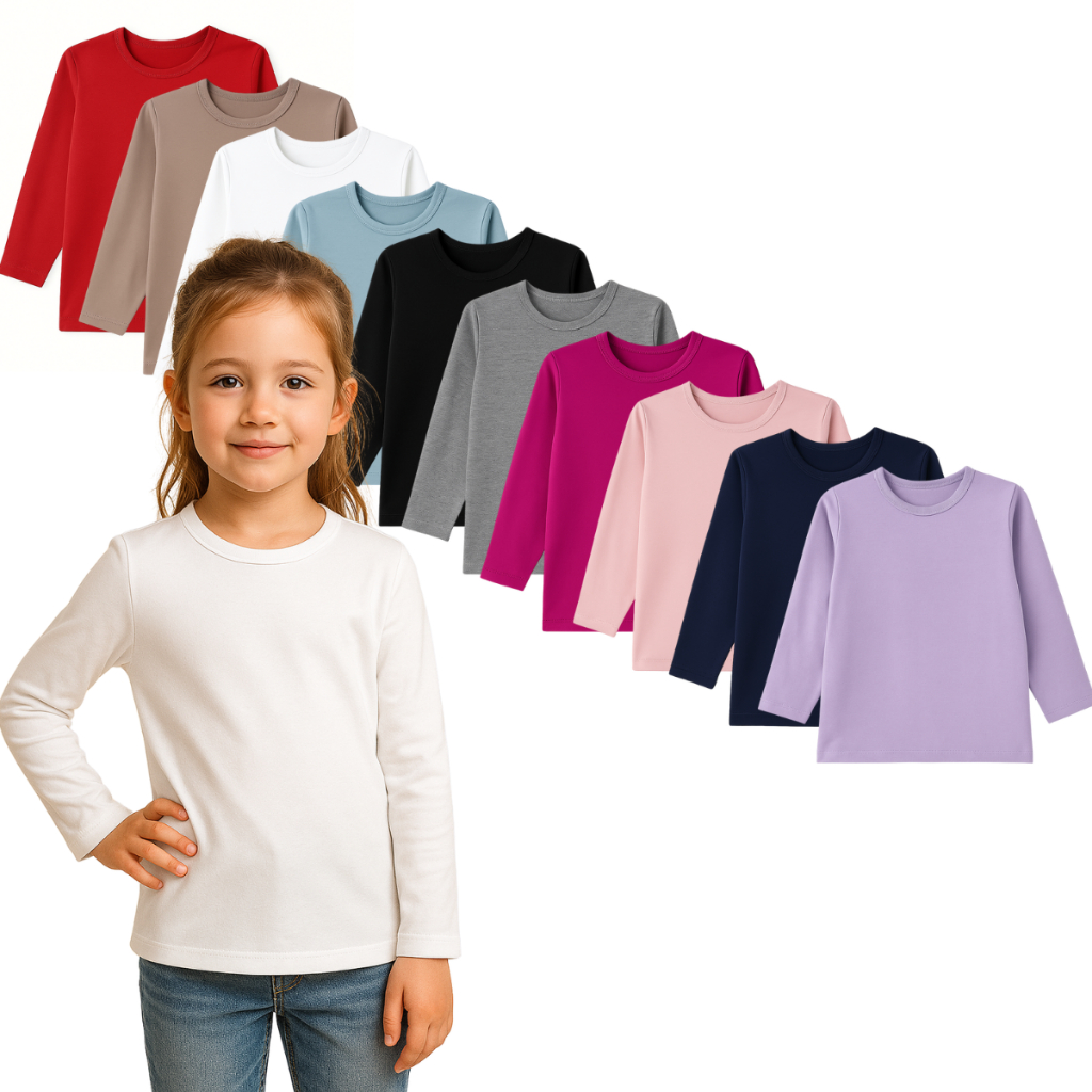 Blusa Cotton Manga Longa Infantil Juvenil Menina Tamanho 1 ao 16