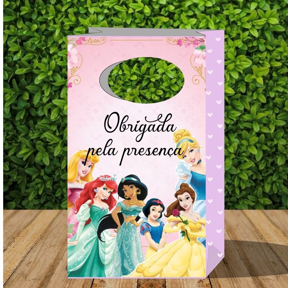 Sacolinha princesas tradicional- lembrancinha para festa pegue e monte- Princesas cut- kit caixinhas- princesas aquarela