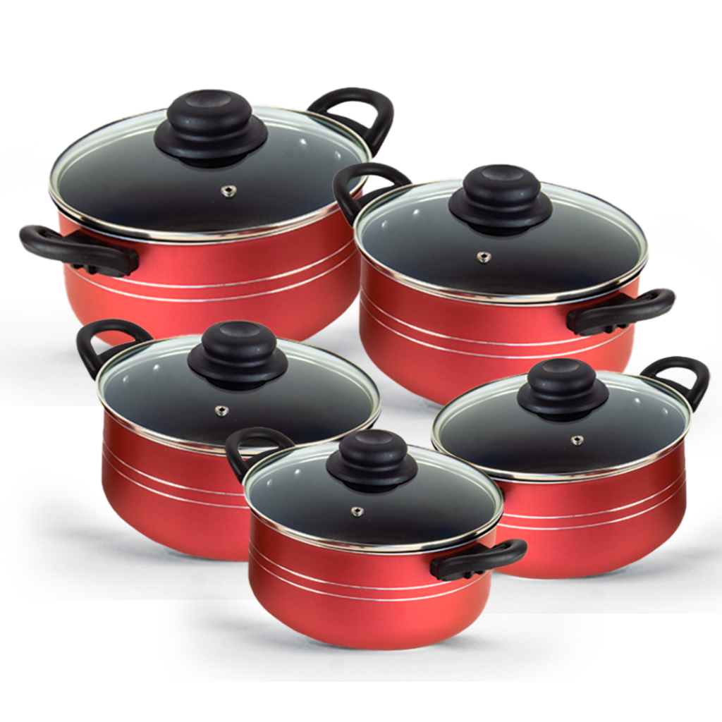Jogo de Caçarolas 5 peças antiaderentes, tampas de vidro, Inmetro,várias cores em Oferta na Shopee