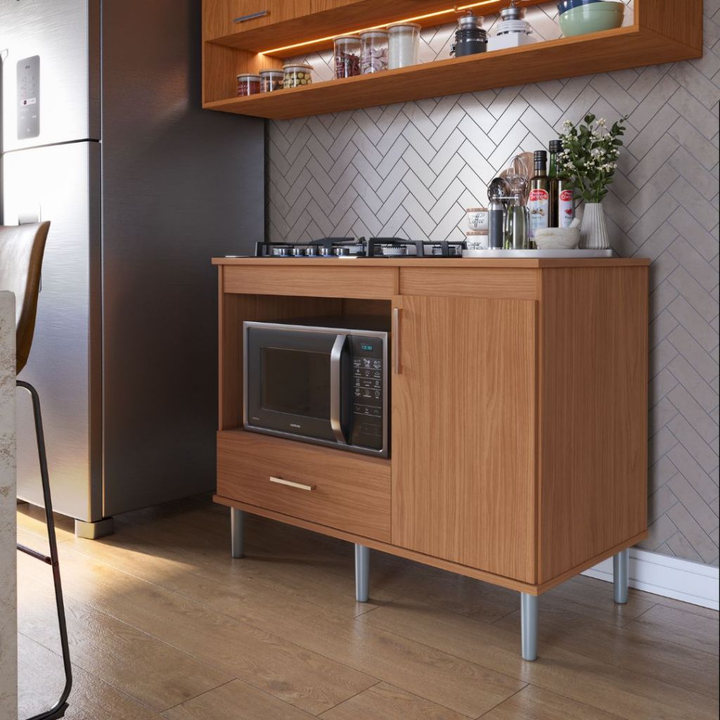Balcão Movelove Para Cooktop 1,05m 5 Bocas 1 Nicho Com 1 Porta E Gaveta Turim Envio Imedia...