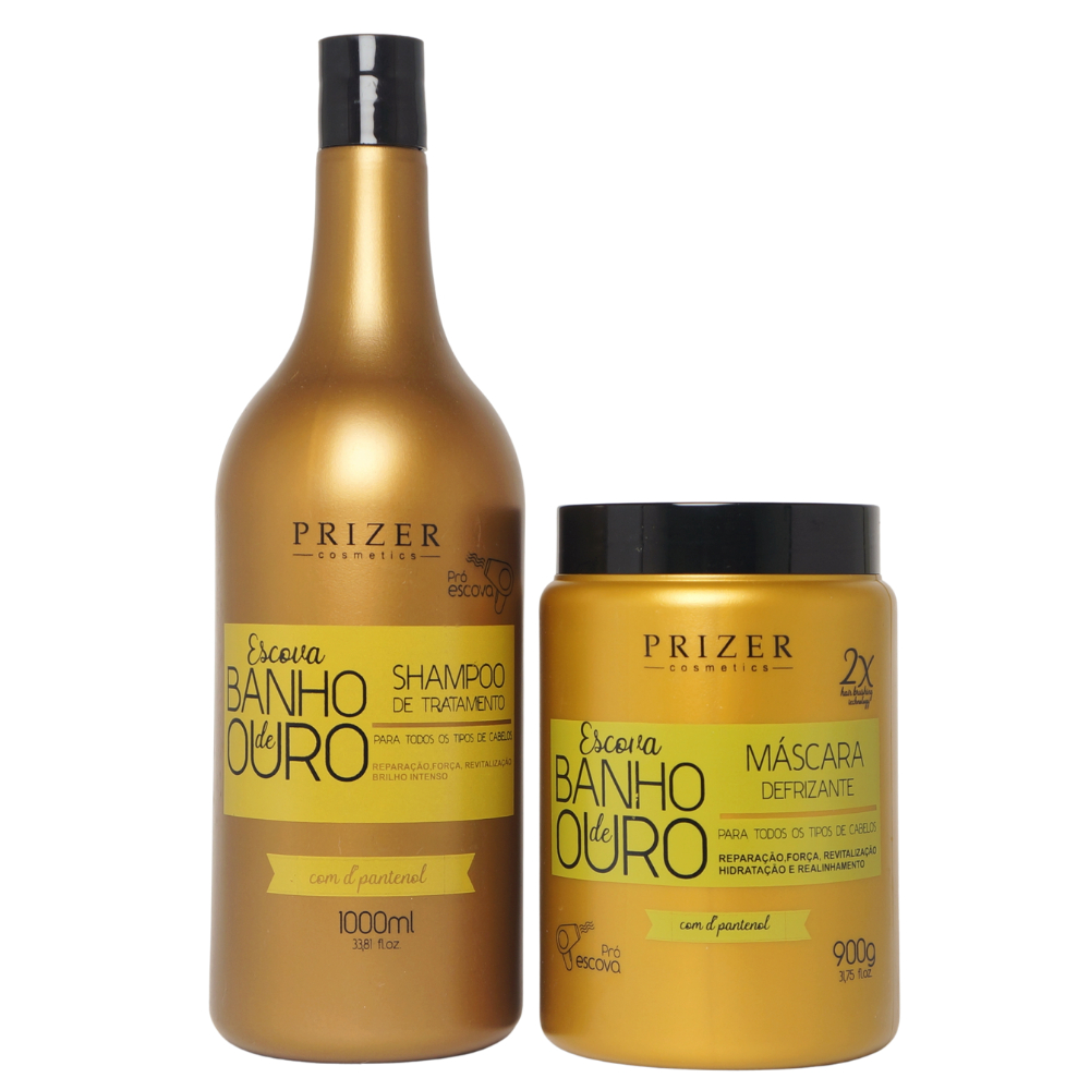 Escova Banho de Ouro Kit Shampoo 1L Máscara 900Gr - Prizer