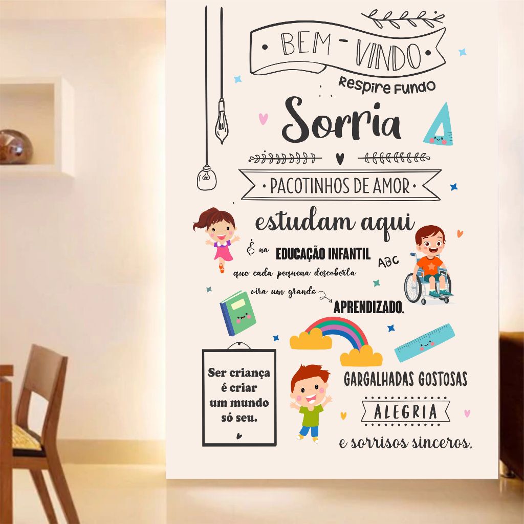 Papel de Parede Adesivo Frase Bem-Vindo – Decoração Escolar Infantil Educação Kids K11