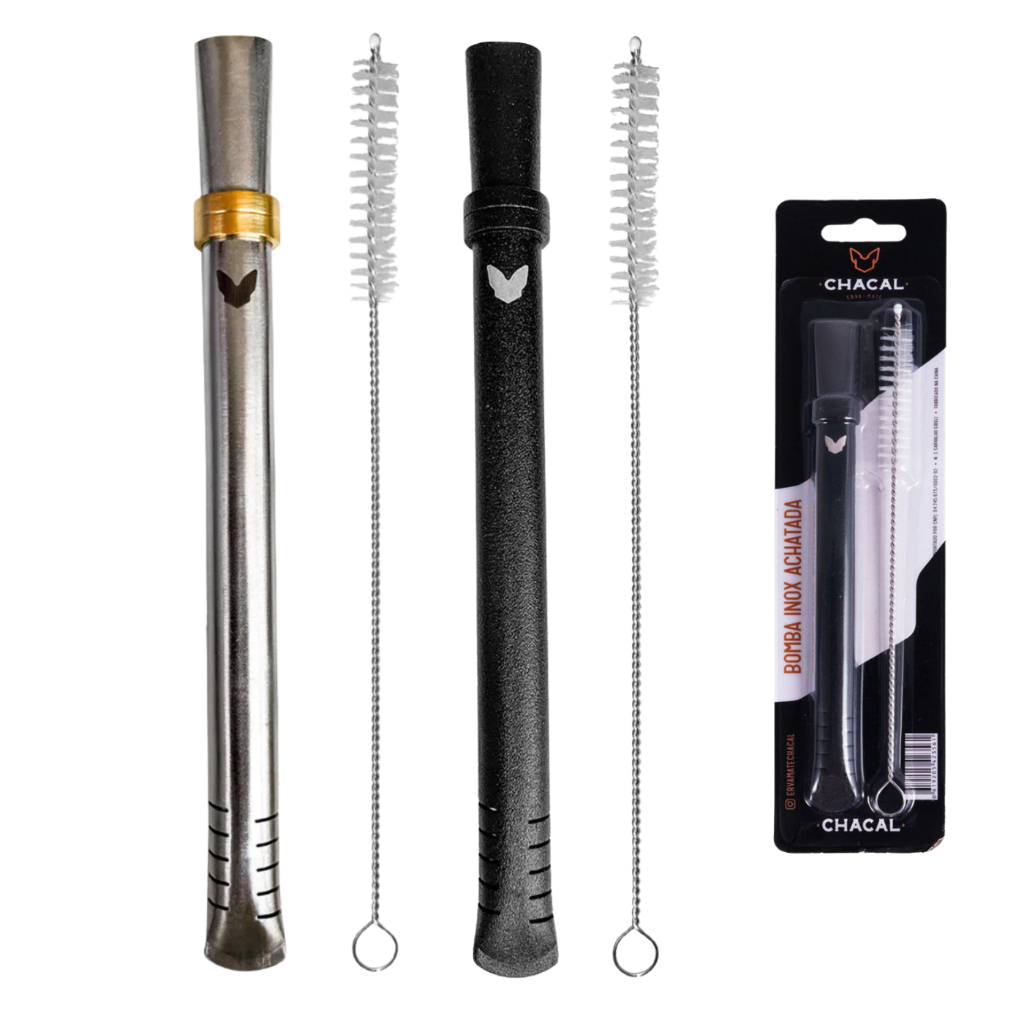 Kit Bomba Tereré Chacal Inox Achatada C/ Escova em Oferta na Shopee