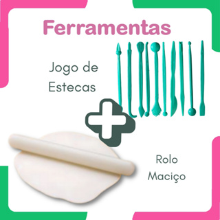 Estecas para Biscuit + Rolo Macico - para Biscuit - Pasta americana -  Massa de Modelar em Oferta na Shopee