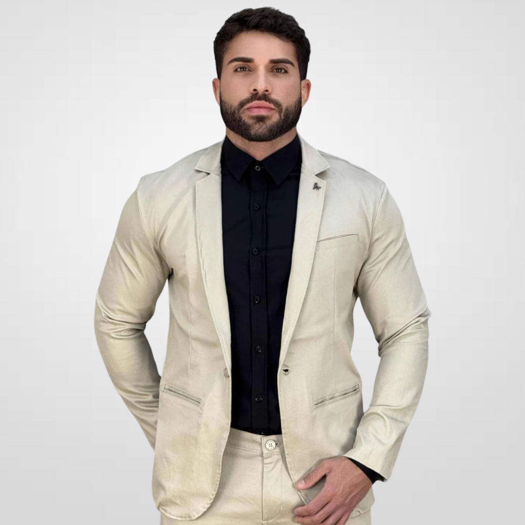 Blazer Areia Masculino Básico Acetinado - Per Pochi