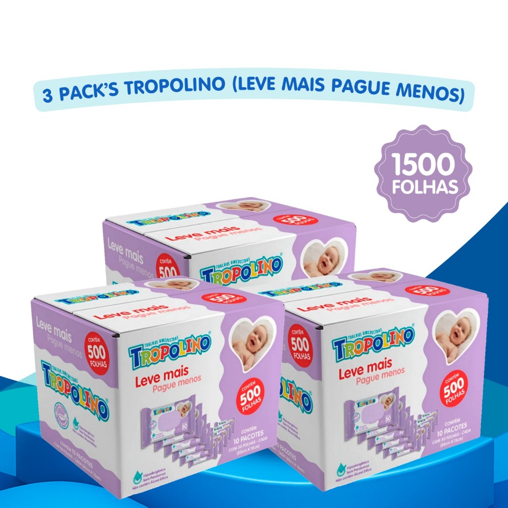 Lenço Umedecido Tropolino Embalagem Econômica 1500 Folhas (30undX50fls)