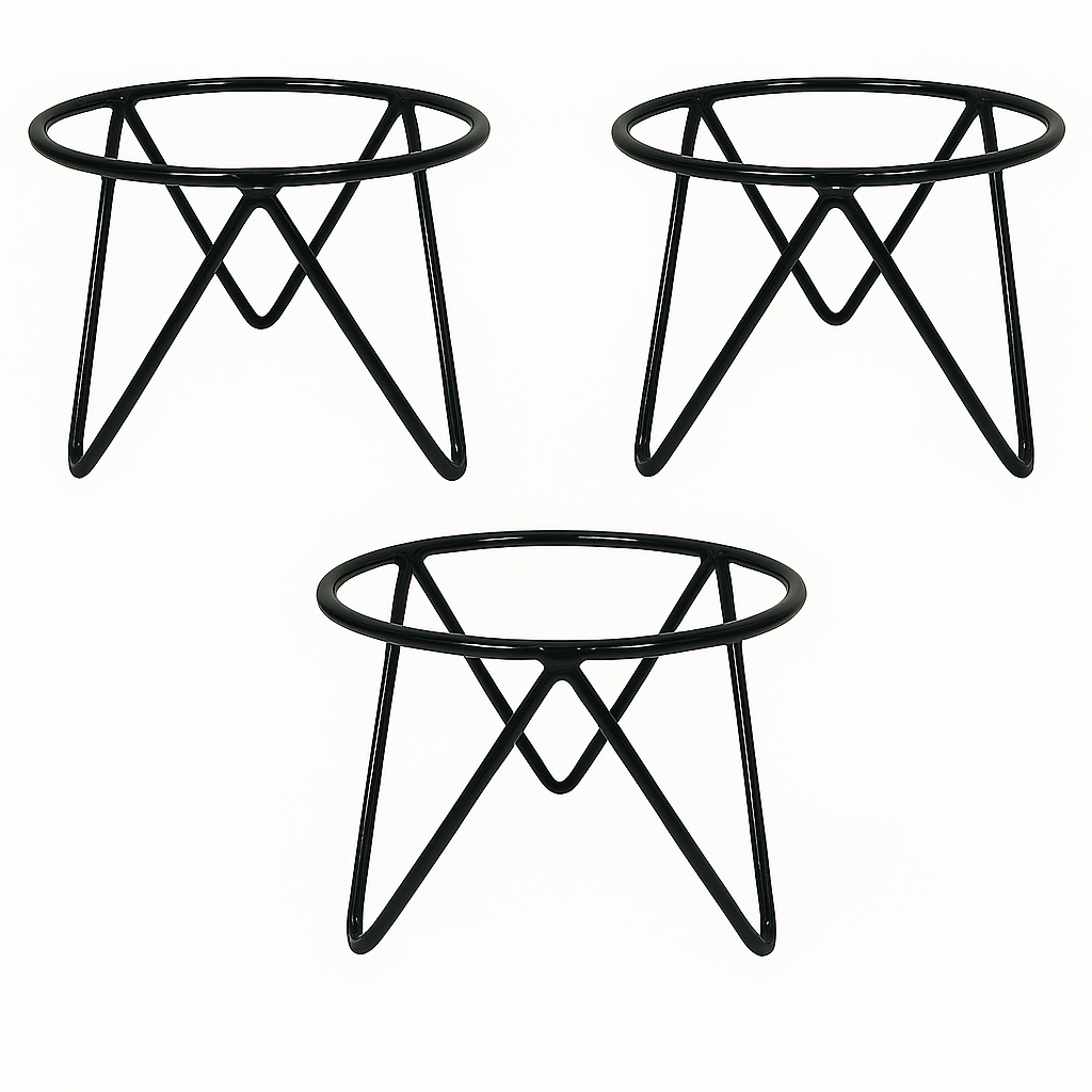 Suporte para Vaso de Planta, Ferro Preto, Design Geométrico, 20 cm x 15 cm, Conjunto com 3 Peças