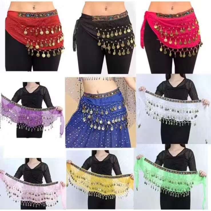 Saia lenco quadril danca do ventre moedas em Oferta na Shopee