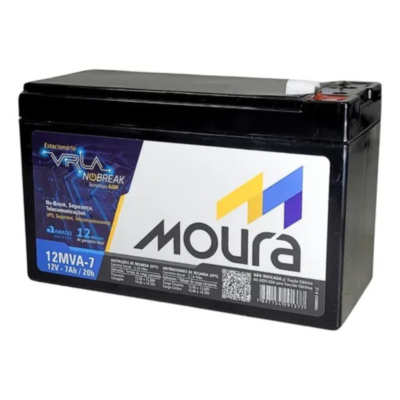 Bateria Moura 12MVA-7 12V 7Ah para alarme, cerca elétrica, no-break