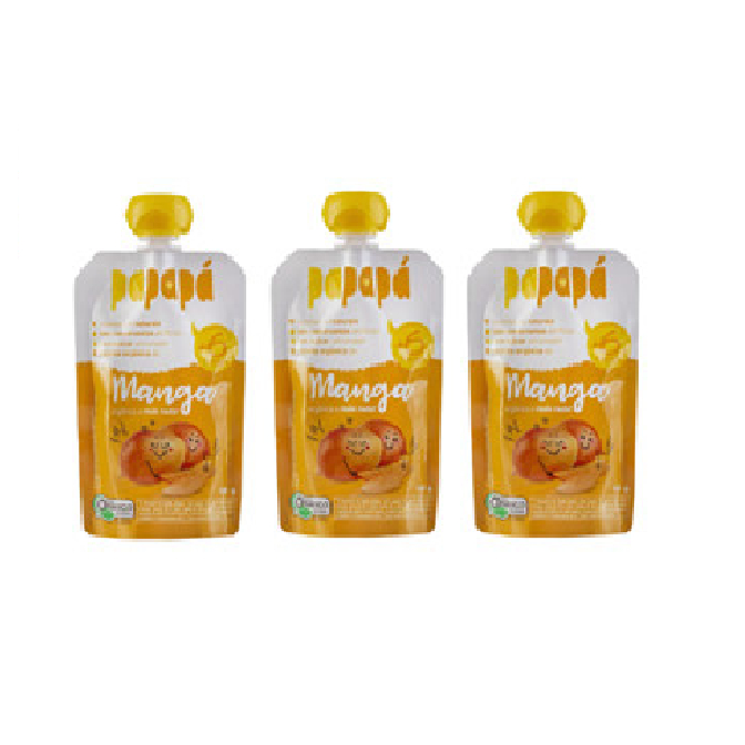 Kit 3x Papinha Orgânica Manga Papapá Squeeze 100g