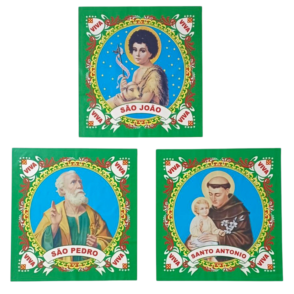 Kit Santo 3 Bandeiras Juninas – São João, São Pedro e Santo Antônio