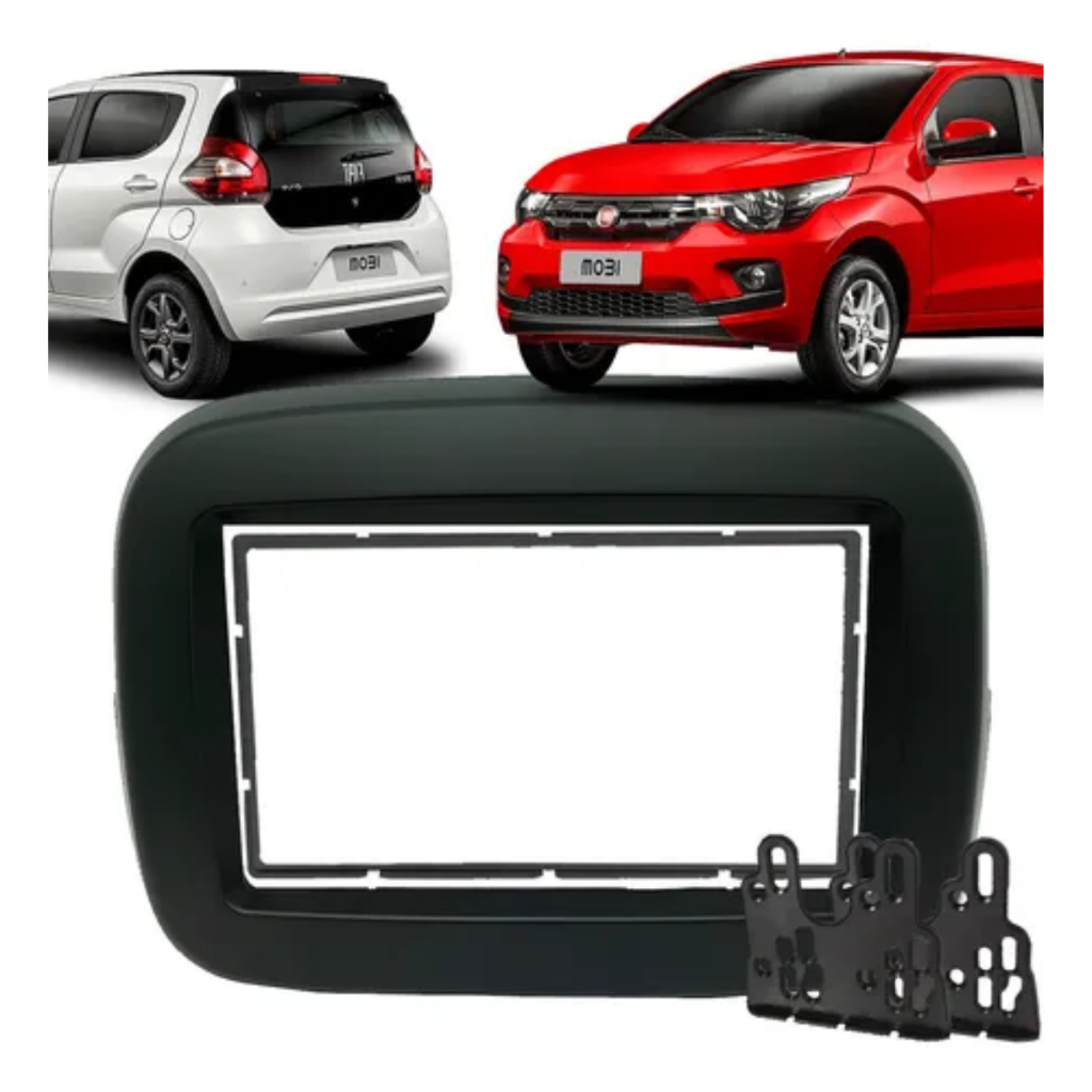 Moldura Painel Multimídia 2 Din 6.8/7 Polegadas Fiat Mobi 2016/2025 Preto ou Black Piano Fiamon