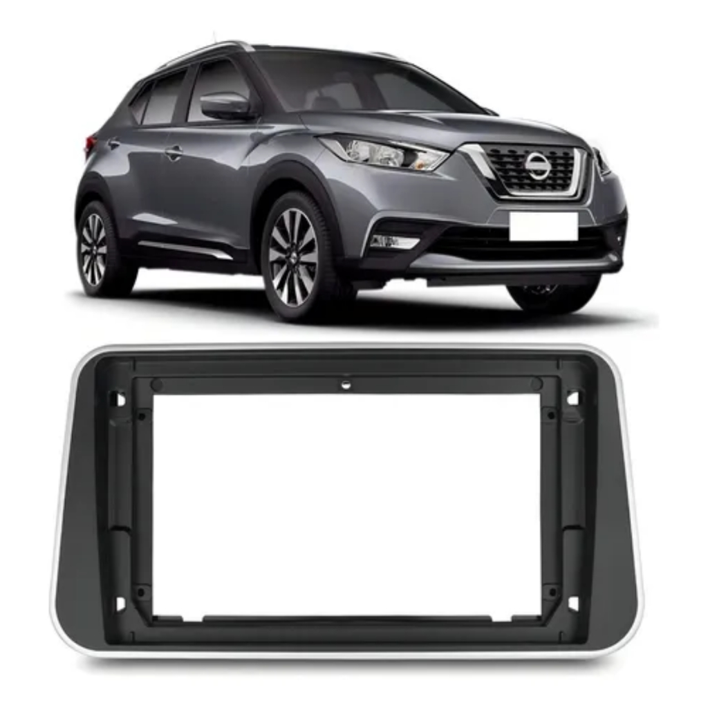 Moldura Multimidia 9 Polegadas Nissan Kicks 2016/2021 Preto Com Friso Prata Fiamon em Oferta na Shopee