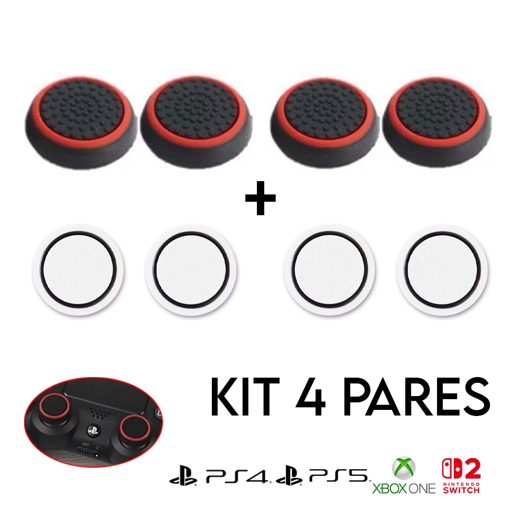 Kit 4 Pares Grip Botão 8 unidades de Silicone Ps3 Ps4 Ps5 Xbox Wii - Ótima Qualidade, Pronta Entrega