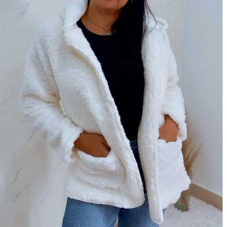 Casaco Teddy Quentinho Com Capuz Peluciado Outono Inverno Blusa Tendência Blogueira Soft Confortável