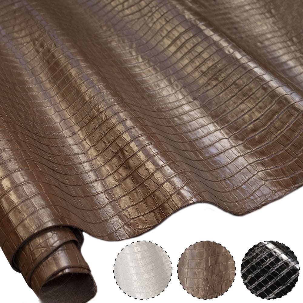 Painel de Couro Genuíno Tipo Croco 25x50cm - Retalho 10/12 linhas – Textura Luxuosa Bolsas, Cintos, Artesanatos em Geral