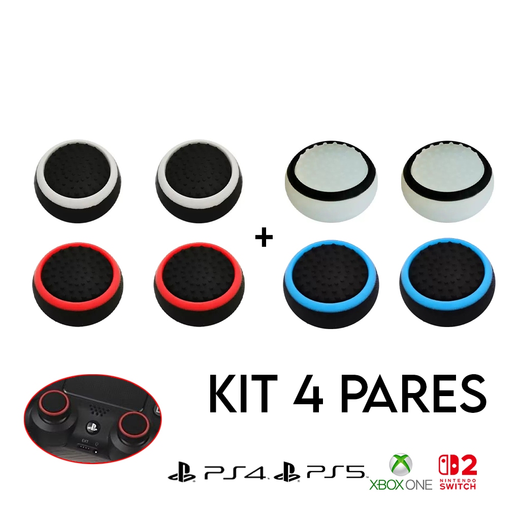 Kit 4 Pares 8 unidades de Grip Silicone Botão Ps3 Ps4 Ps5 Xbox Wii Switch 2 Ótima Qualidade em Oferta na Shopee