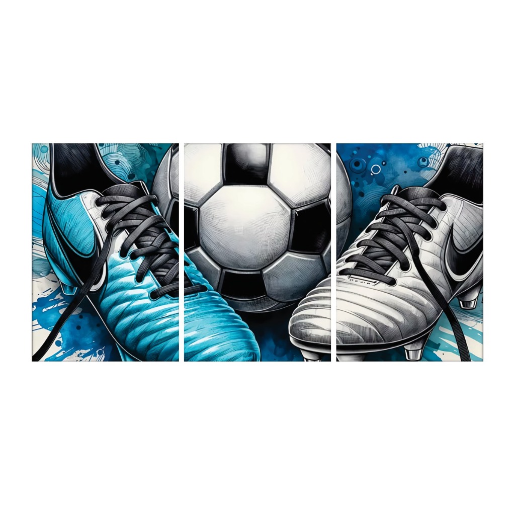 Quadros Decorativos 50x30 Futebol Bola Chuteira Sala Quarto Premium Luxo