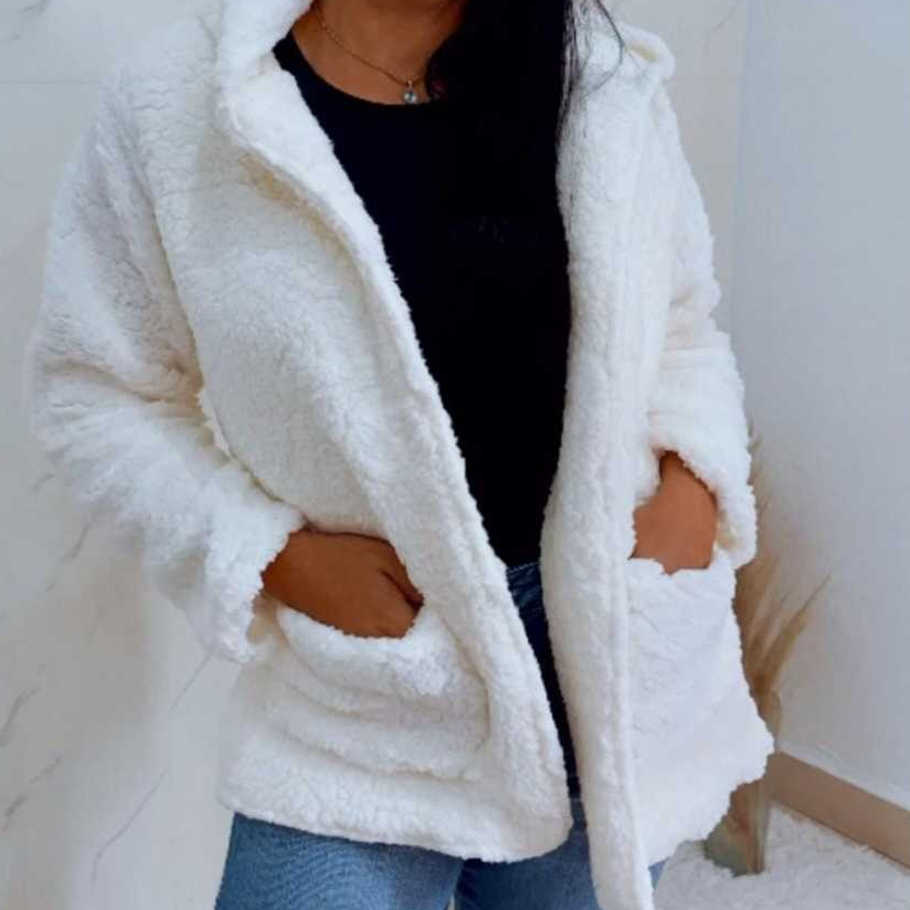 Casaco Teddy Peluciado Com Capuz Blusa de Frio Inverno Outono Luxo  Quentinho Casual Moda Feminina