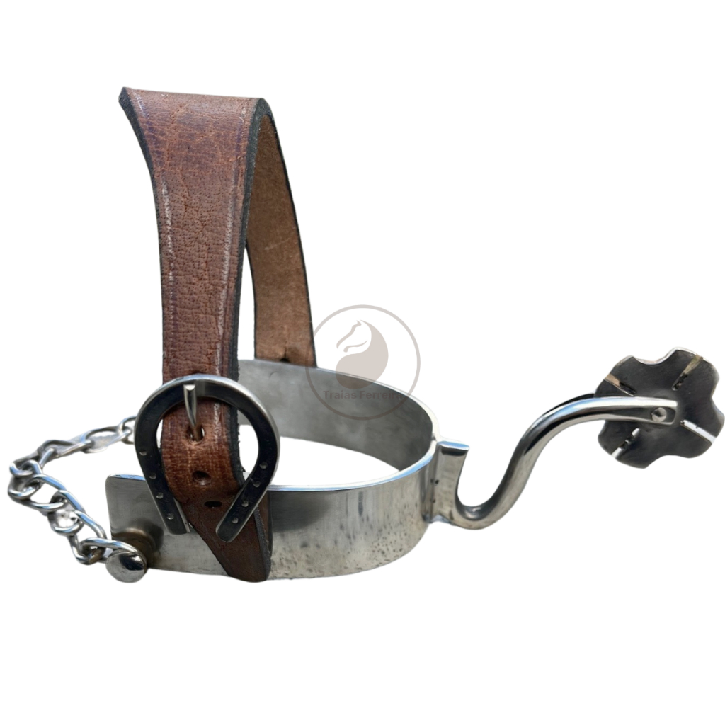 Kit Par de Esporas Trevo Aço Inox E Par Correias Luxo Couro Legítimo Pronta-Entrega Oferta Da Fábrica