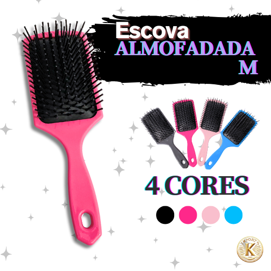 Escova de Cabelo Raquete Pentear e Desembaraçar Almofadada Quadrada Tamanho M