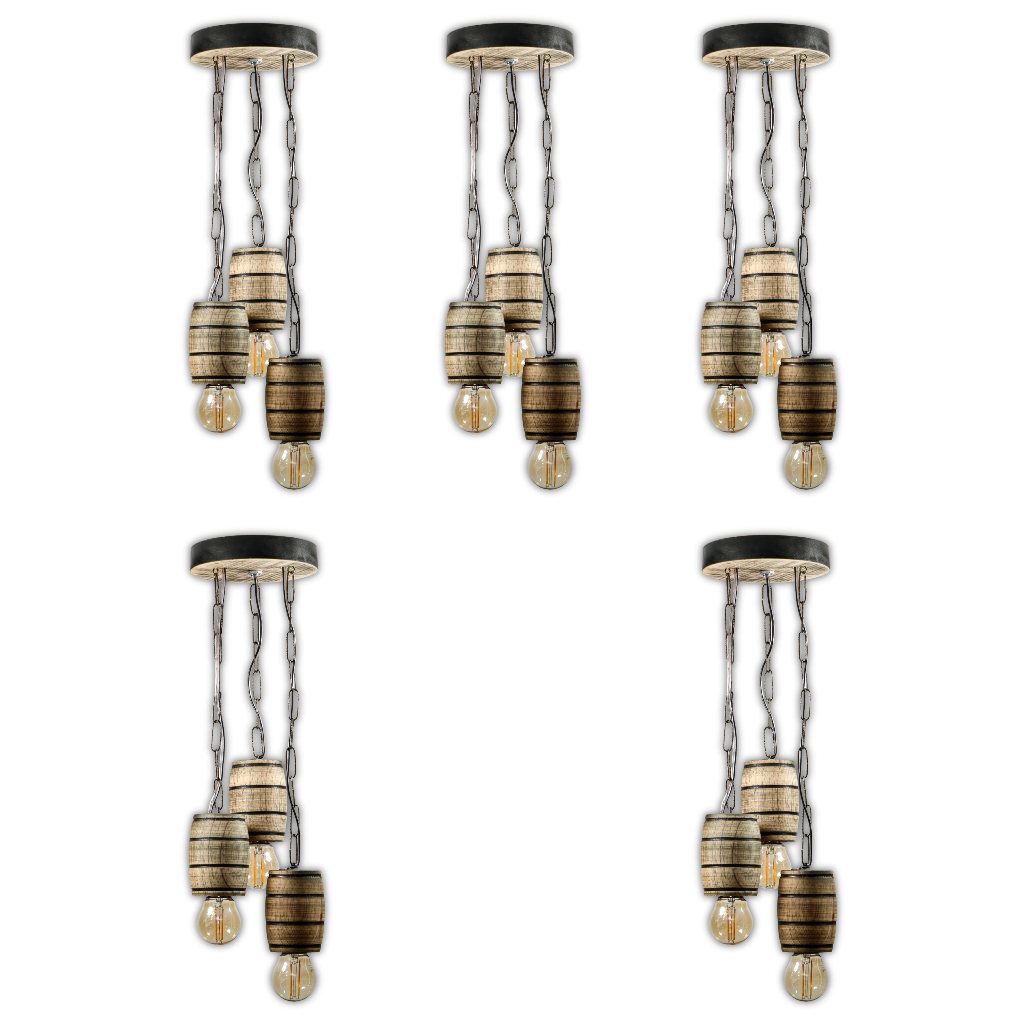 Kit 5 Luminária Pendente Lustre Rústico Vintage Colonial em Madeira Maciça Modelo Barril - Rústica