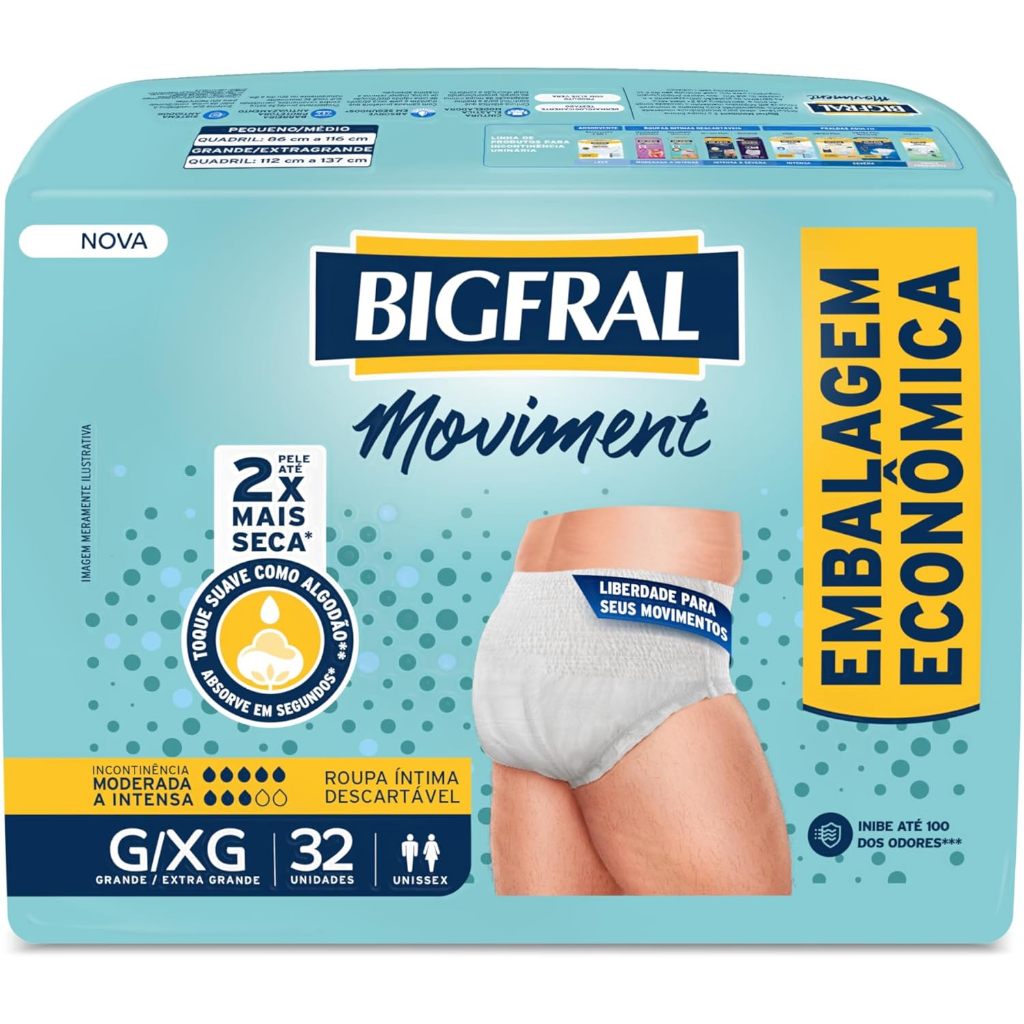Fralda Geriátrica Bigfral Moviment G/XG com 32 Unidades em Oferta na Shopee