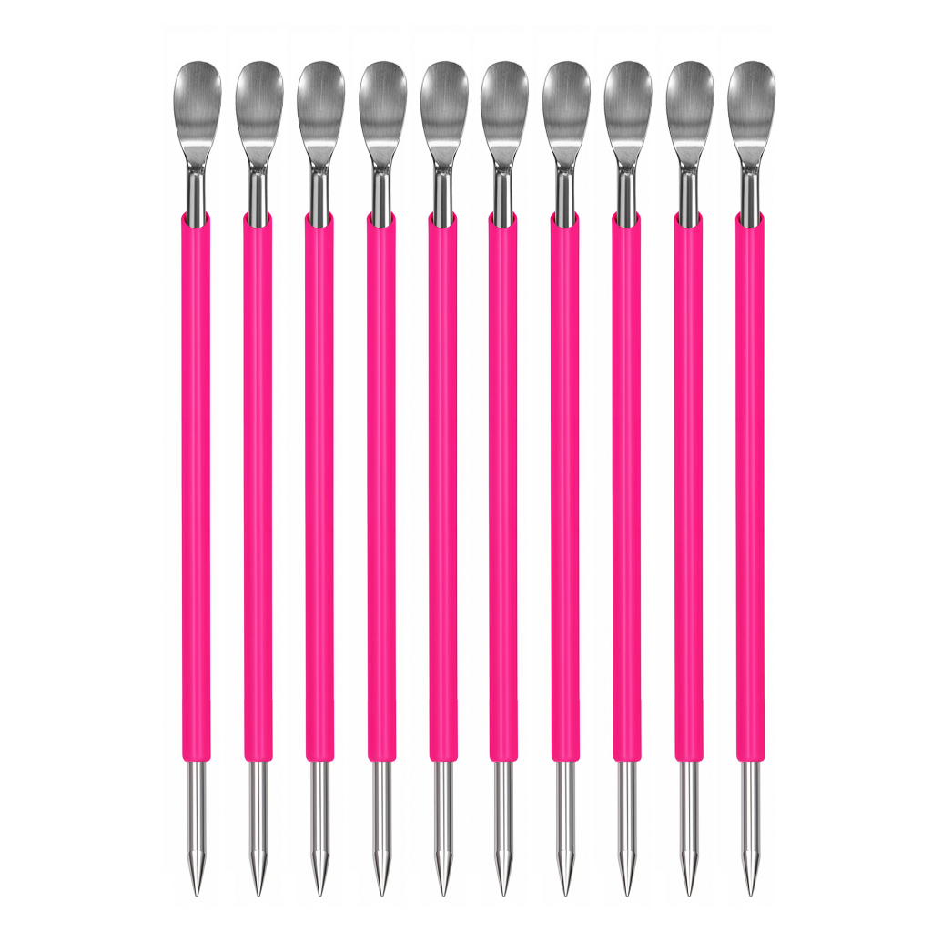 Kit 10 Espátulas Bastão Profissional Silicone com Ponta Inox Cutícula Unha Manicure Limpeza Precisão