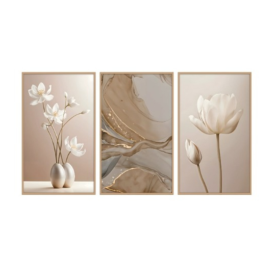 Quadro Decorativo Flores Abstrato Linha Gold Luxo 50x30 Mosaico Sala Quarto cozinha Escritório em Oferta na Shopee