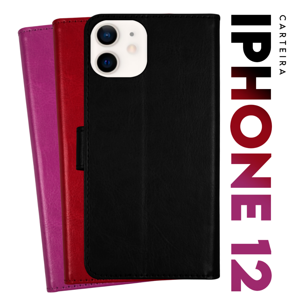Capa Case Capinha Carteira Flip Cover Couro Sintético PRETA Para Iphone 12 tela 6.1 - Cell in Power25 em Oferta na Shopee