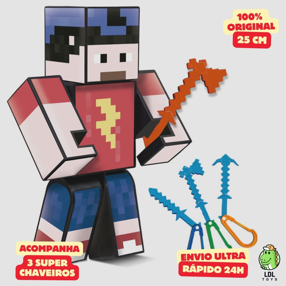 Boneco Aventuras de Mike 25cm Articulado Acompanha 3 Chaveiros Youtuber Original Algazarra em Oferta na Shopee