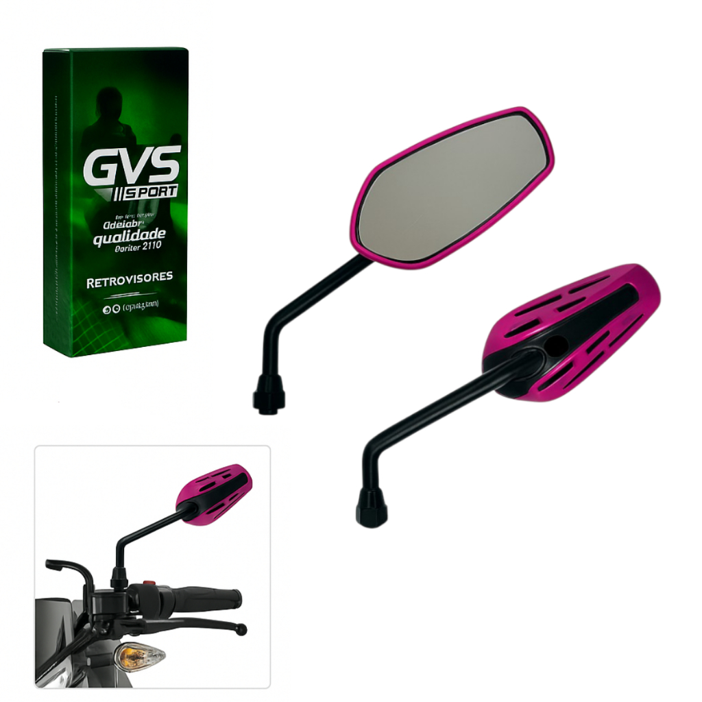 Retrovisor Moto E Bike Rosa GVS GTX Esportivo Par Lente Plana Universal