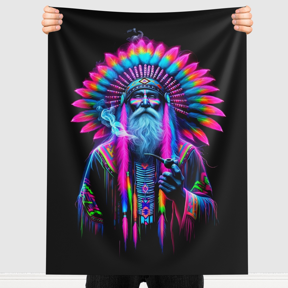 Bandeira Decorativa Flag Tecido De Parede Pano Estampado Indio Cocar Decoração