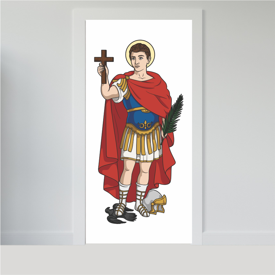 Papel Parede Adesivo para Portas de Madeira ou Vidro Decoração Revestimento Religioso - SANTO EXPEDITO