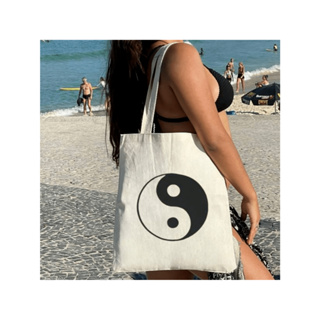 Bolsa Ecobag 100% Algodão Estampa YING-YANG – Estilo Equilibrado, Leve e Reutilizável em Oferta na Shopee