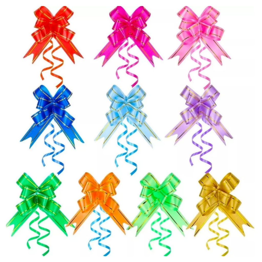 100 Laços Fácil Mágico c/ Filete Dourado P/M/G – Presente – Cores Variadas