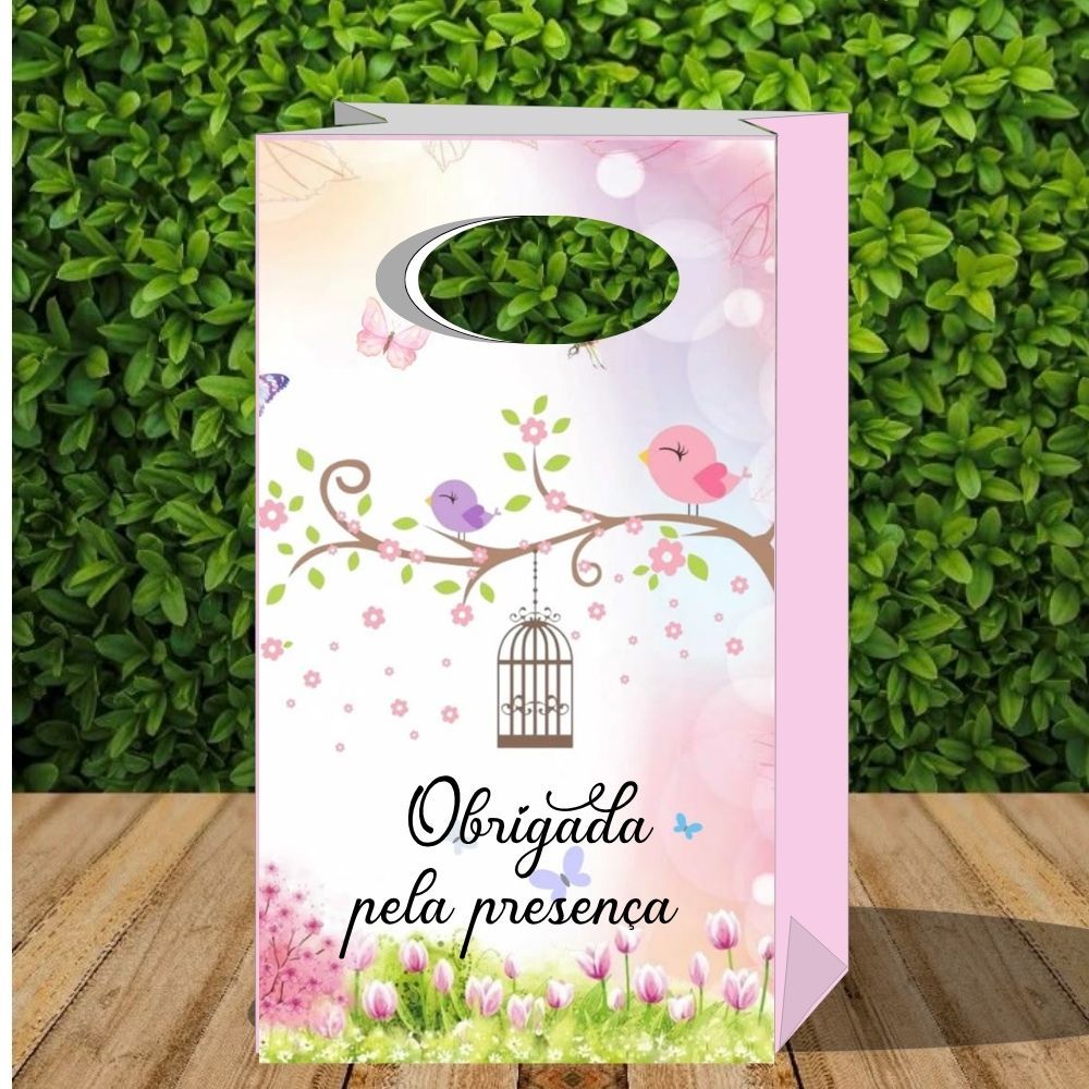 Lembrancinha jardim passarinho -Sacolinha P PEGUE E MONTE para festa jardim encantado- flores-caixinhas- fadas